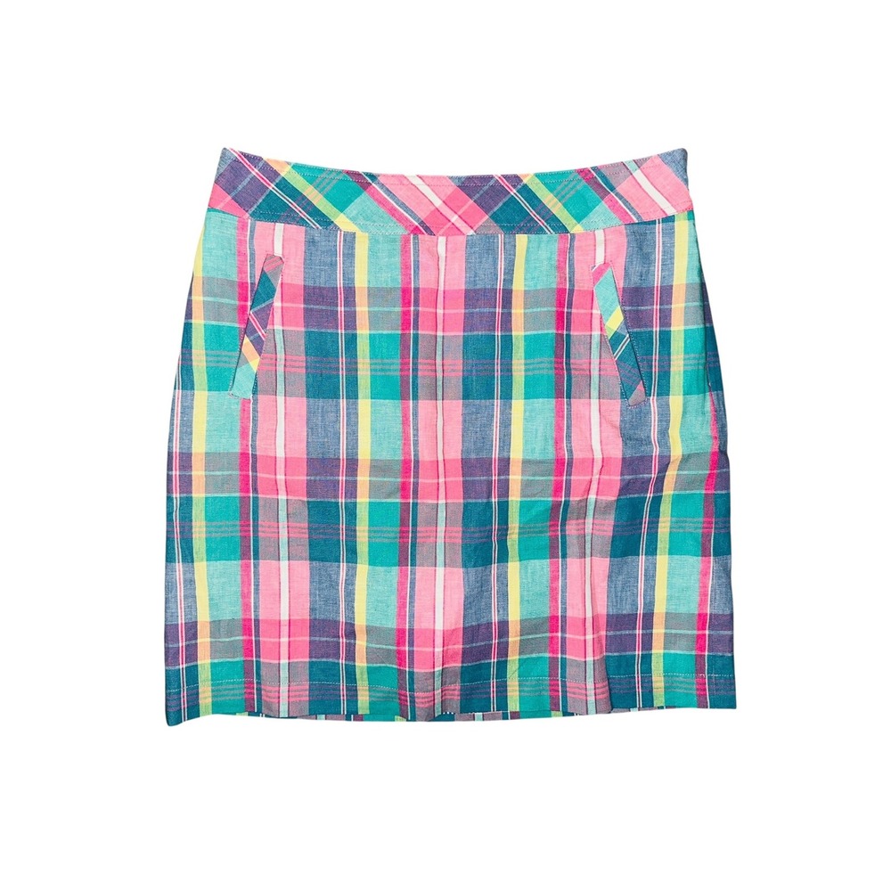 WB8 Talbots Plaid Skirt Colorful Pockets Cotton Blend Casual‎ Size 2